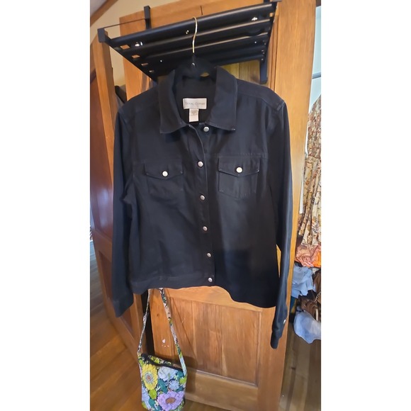 Casual Corner Jackets & Blazers - Casual Corner Black Denim Jacket Womens Size 14 Button Front Trucker Style Coat